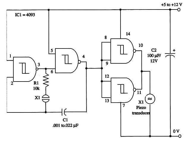 Figure 1 – Schematic diagram of the Touch Controlled Oscillator
