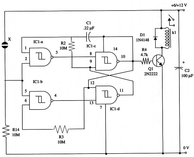 Figure 1 – Schematic diagram of the Touch Controlled Relay
