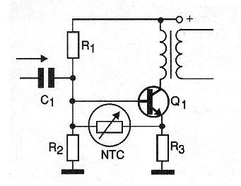 Figure 6- Using an NTC to thermally stabilize a transistor output stage.
