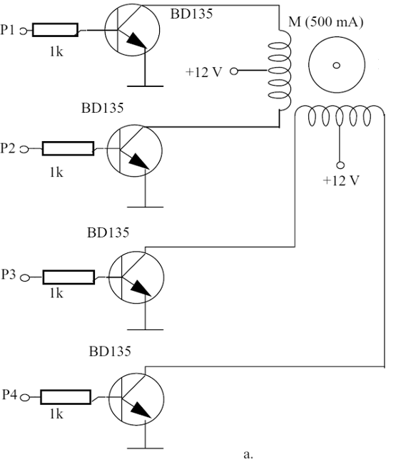 Using bipolar transistors - current up to 500 mA for each winding
