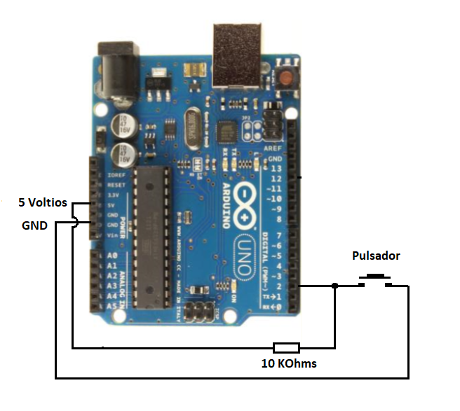  Figure 9. Connecting a button to the Arduino Uno board
