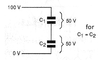 Figure 7 - Division of voltage between two capacitors of the same value.
