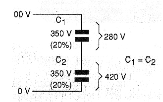 Figure 8 - Division of voltage between capacitors of different values.
