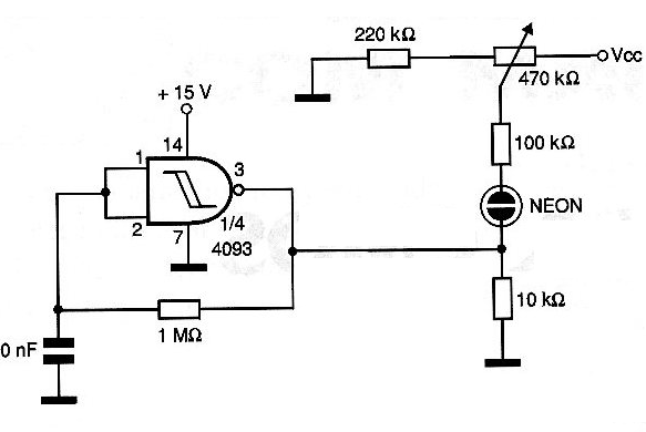 Driving a neon LAMP by a CMOS gate.
Driving a neon LAMP by a CMOS gate.