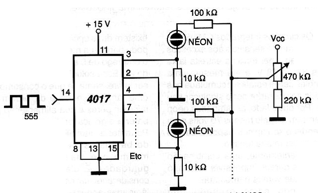 Driving neon lamps by a 4017 CMOS
Driving neon lamps by a 4017 CMOS