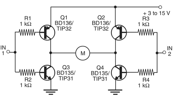 Figure 1 Full bridge using complementary bipolar transistors.
Figure 1 Full bridge using complementary bipolar transistors.