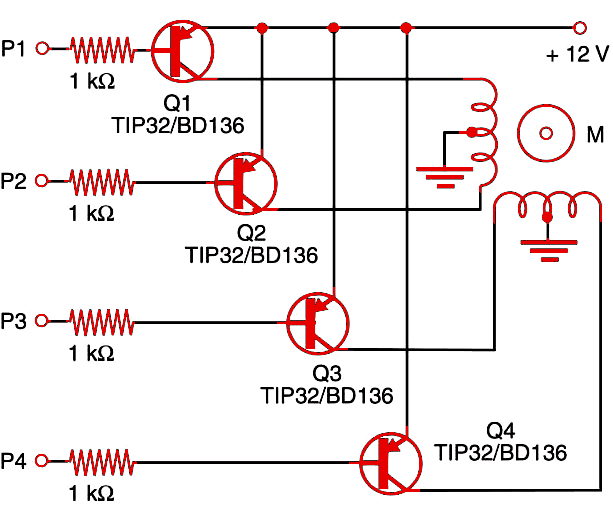 Figure 1    Stepper motor shield using PNP transistors.
