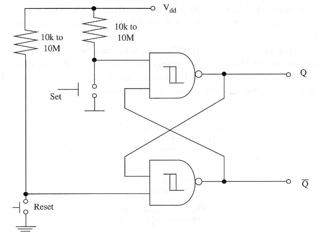 Figure 5 – Manually triggered flip-flop using two gates of a 4093 IC
