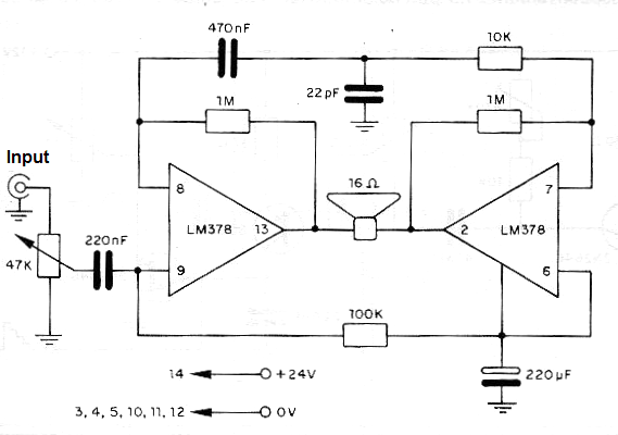6 W Audio Amplifier using the LM378
