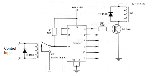 Sequencer for Relay Control Using the 4017
