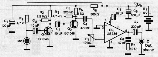    Figure 5 - The device complete circuit to hear through the walls.
