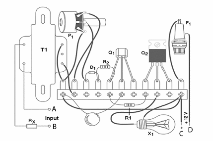 Figure 2 – Component placement on a terminal strip. Q2 needs a small heatsink
