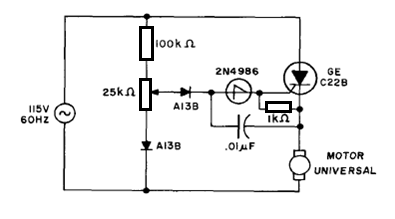 Figure 5 - A power control for motor using an SCR and a SUS
Figure 5 - A power control for motor using an SCR and a SUS