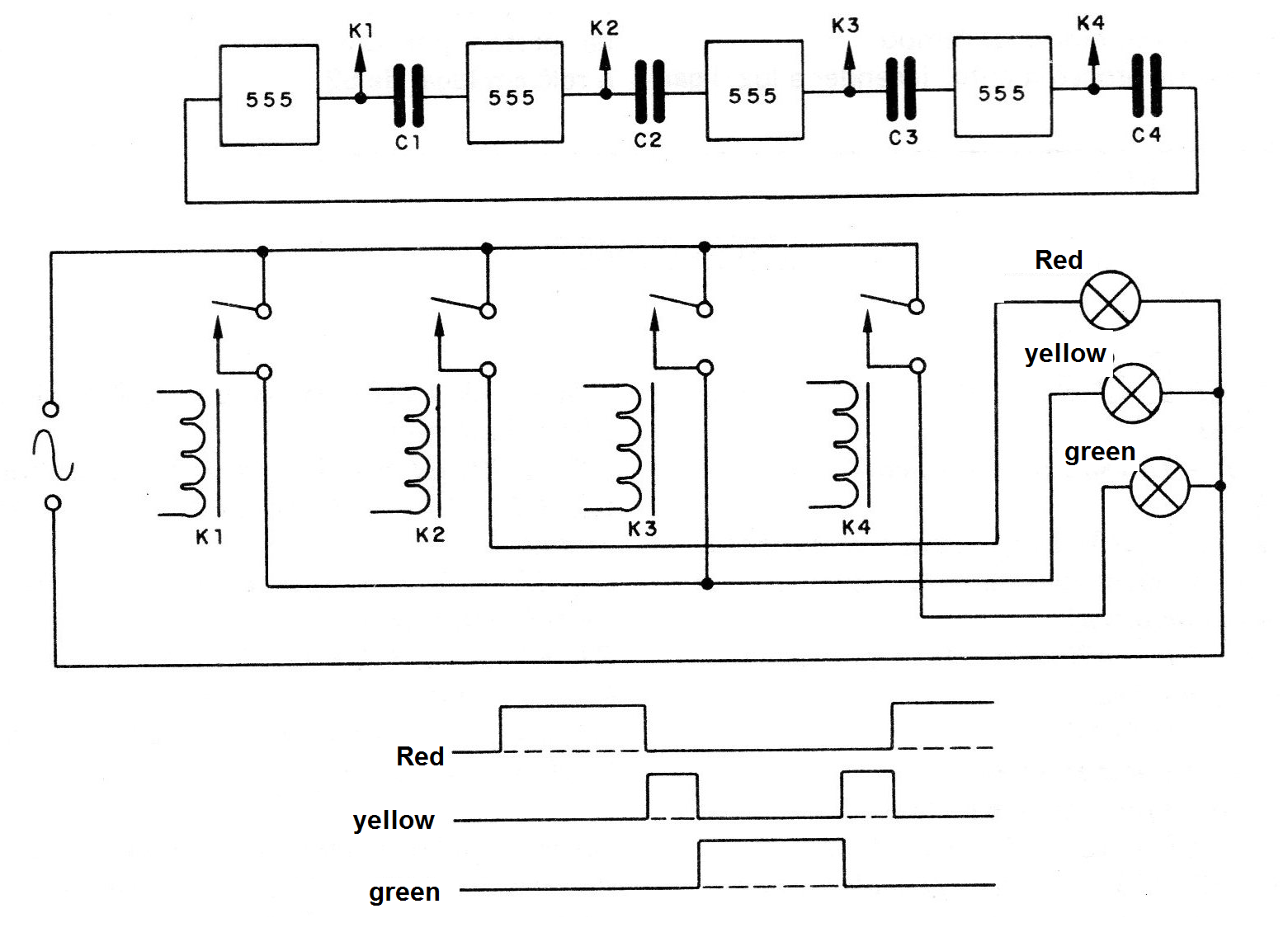 Figure 5 - Traffic light circuit with 5 stages
Figure 5 - Traffic light circuit with 5 stages