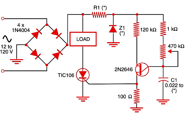Figure 1 Dimmer using UJT and SCR
Figure 1 Dimmer using UJT and SCR