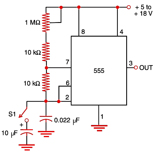 Figure 1 Step generator using the 555 IC.
Figure 1 Step generator using the 555 IC.