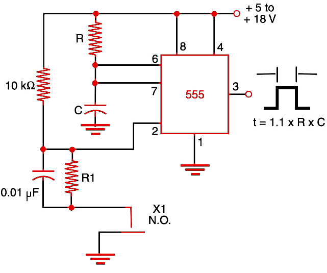 Figure 1 Contact conditioner using the 555 IC.
Figure 1 Contact conditioner using the 555 IC.