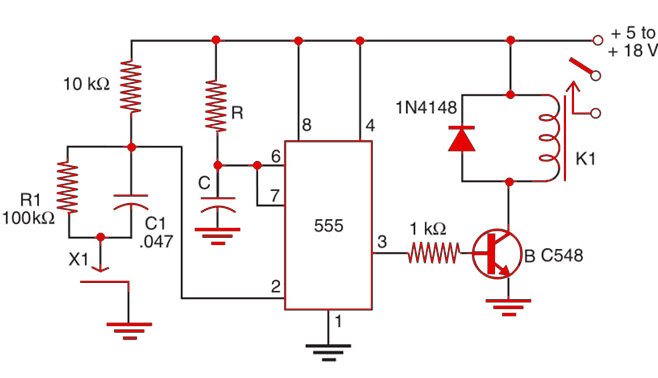 Figure 1 -   Timed sensor (555 + NPN).
