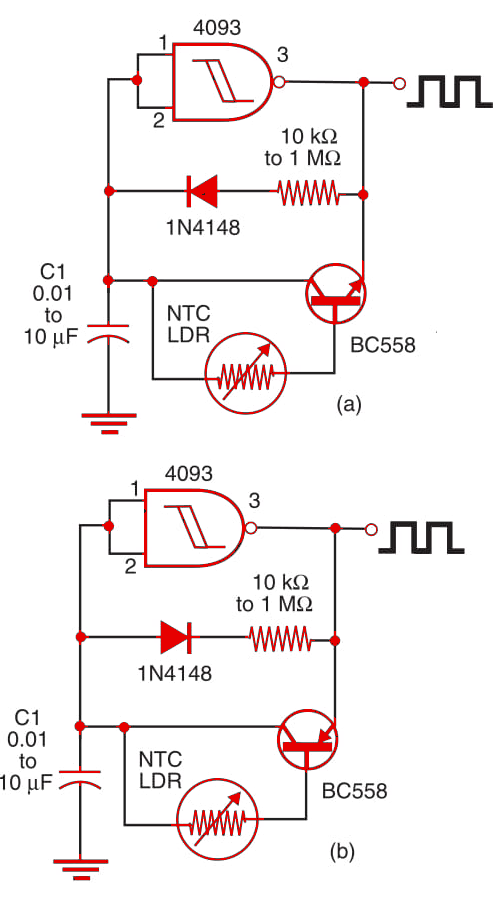 Figure 1 - Light/temperature controlled oscillator.
Figure 1 - Light/temperature controlled oscillator.