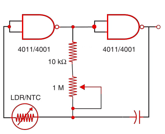 Figure 1 - Temperature/light-dependent oscillator.
Figure 1 - Temperature/light-dependent oscillator.