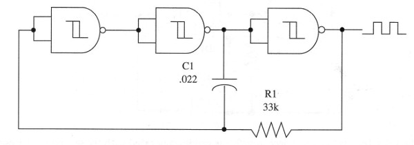 Figure 4 – A three-gate oscillator using the 4093 IC
