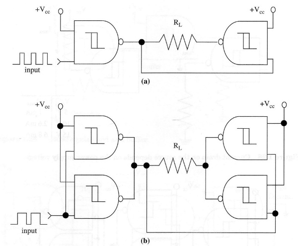 Figure 7 – Push-pull stage using two or four gates of a 4093
Figure 7 – Push-pull stage using two or four gates of a 4093