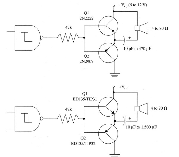 Figure 11 – power output stages with complementary transistors
Figure 11 – power output stages with complementary transistors