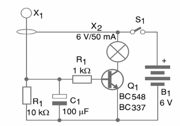 Figure 1 – The brake light uses only one transistor and can control a lamp or LED
Figure 1 – The brake light uses only one transistor and can control a lamp or LED