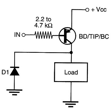 Figure 2 – Switching using a PNP transistor
Figure 2 – Switching using a PNP transistor