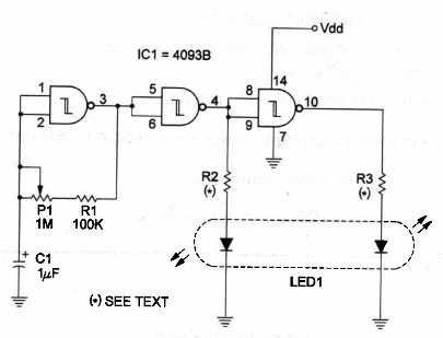   Figure 1 – Scgematic diagram for the Dua- LED Flasher
