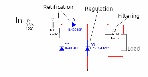 Figure 2 – Basic circuit of a transformerless power supply.
