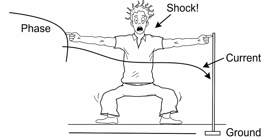 The current in both wires in the circuit changes in the event of a leak or shock. The current in both wires in the circuit changes in the event of a leak or shock.