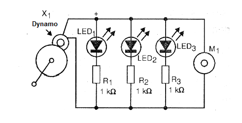 Figure 1 - Experiment diagram for 3 LEDs and one motor (M1) Figure 1 - Experiment diagram for 3 LEDs and one motor (M1)