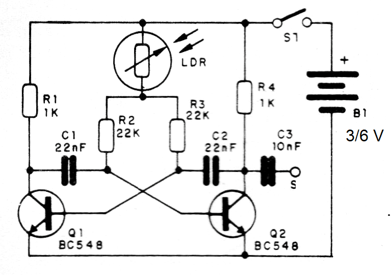Figure 1- Diagram of the light-controlled multivibrator Figure 1- Diagram of the light-controlled multivibrator